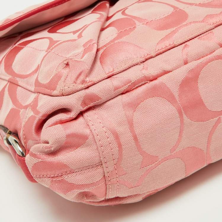 Pre Owned Coach Pink Signature Canvas and Patent Messenger Bag