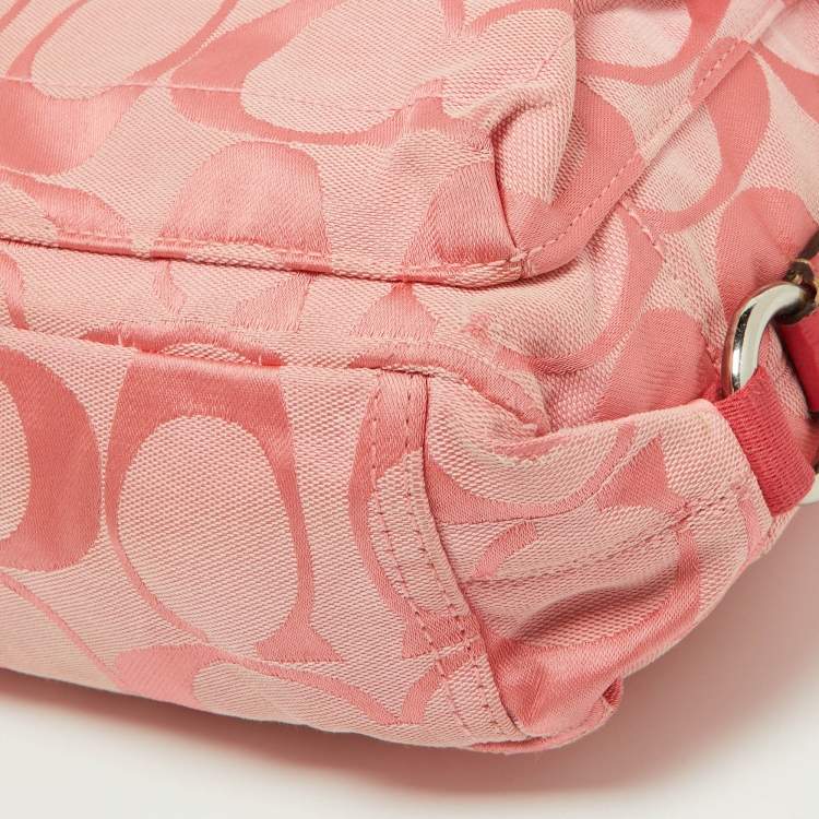 Pre Owned Coach Pink Signature Canvas and Patent Messenger Bag