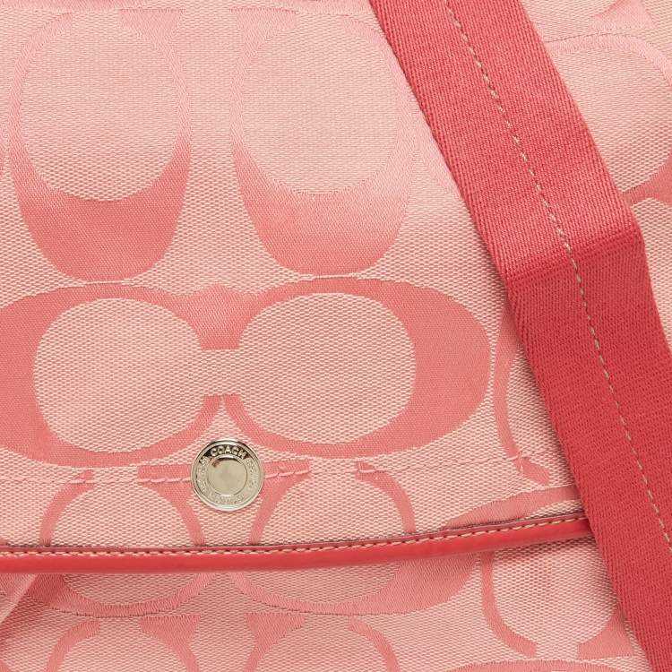 Pre Owned Coach Pink Signature Canvas and Patent Messenger Bag