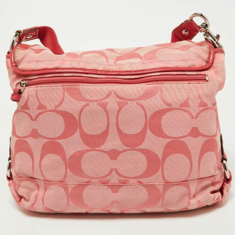 Pre Owned Coach Pink Signature Canvas and Patent Messenger Bag