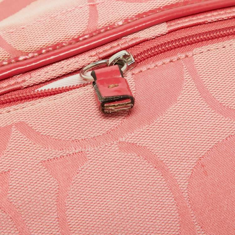 Pre Owned Coach Pink Signature Canvas and Patent Messenger Bag