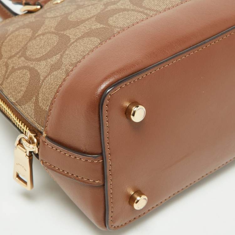 Pre Owned Coach Beige/Brown Signature Coated Canvas and Leather Mini Sierra Satchel