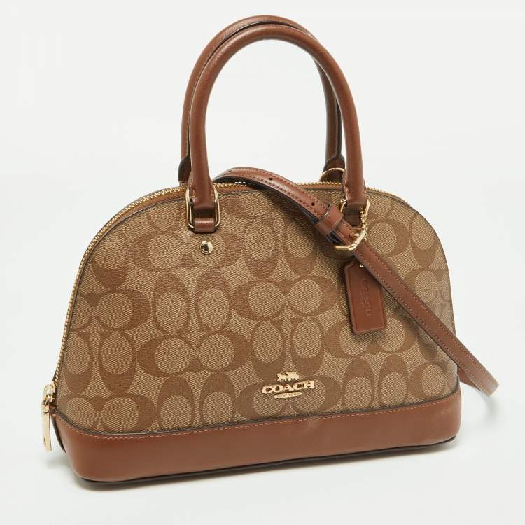 Pre Owned Coach Beige/Brown Signature Coated Canvas and Leather Mini Sierra Satchel