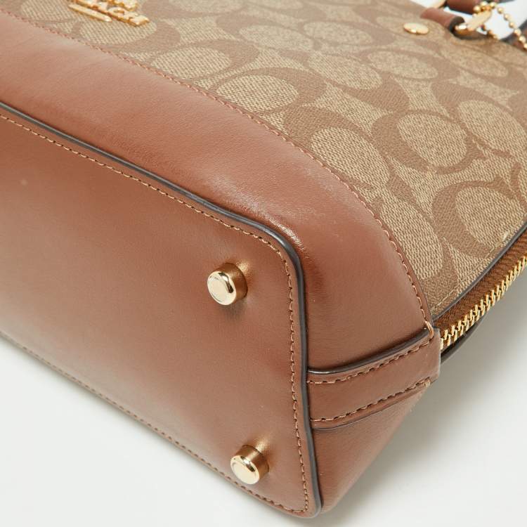 Pre Owned Coach Beige/Brown Signature Coated Canvas and Leather Mini Sierra Satchel