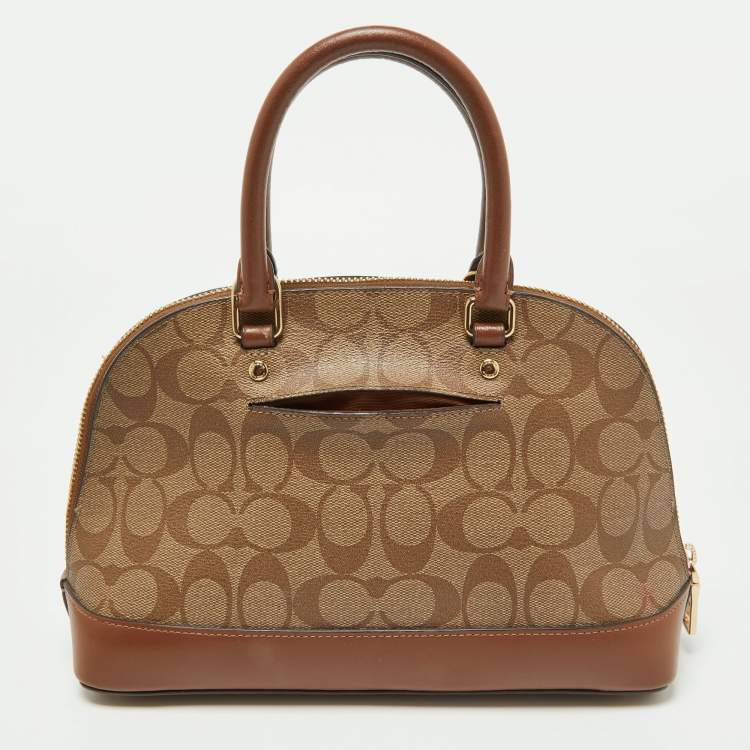 Pre Owned Coach Beige/Brown Signature Coated Canvas and Leather Mini Sierra Satchel