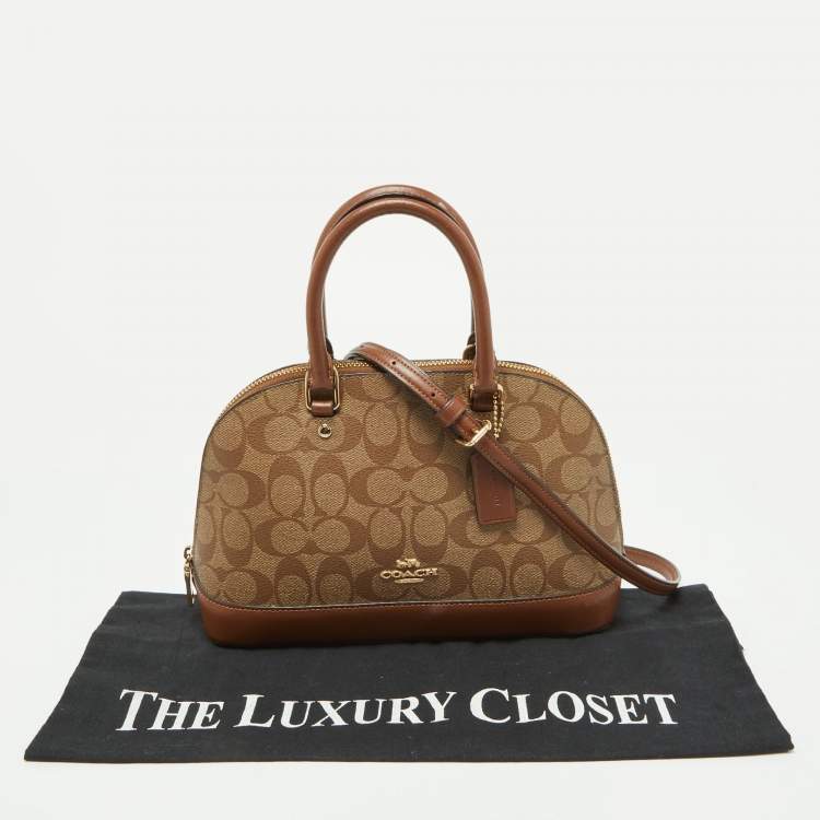 Pre Owned Coach Beige/Brown Signature Coated Canvas and Leather Mini Sierra Satchel
