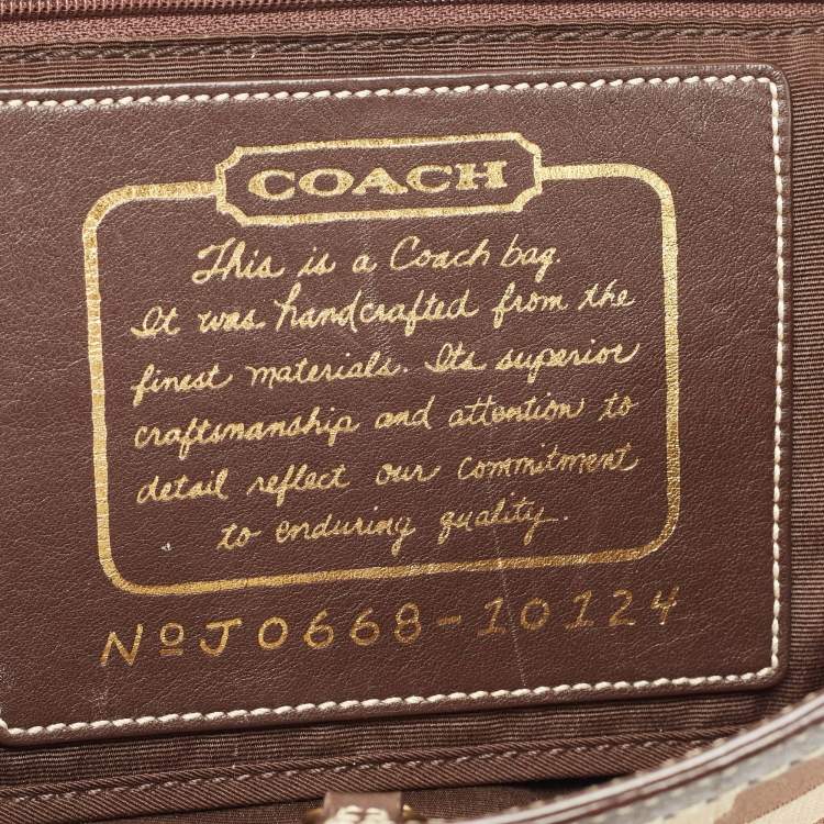 Pre Owned Coach Beige/Brown Signature Canvas and Leather Stipe Tote