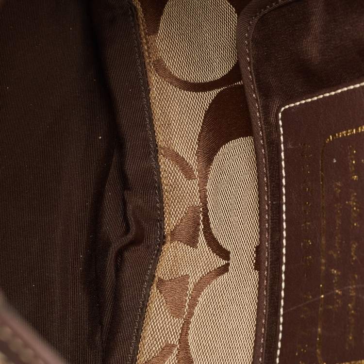 Pre Owned Coach Beige/Brown Signature Canvas and Leather Stipe Tote