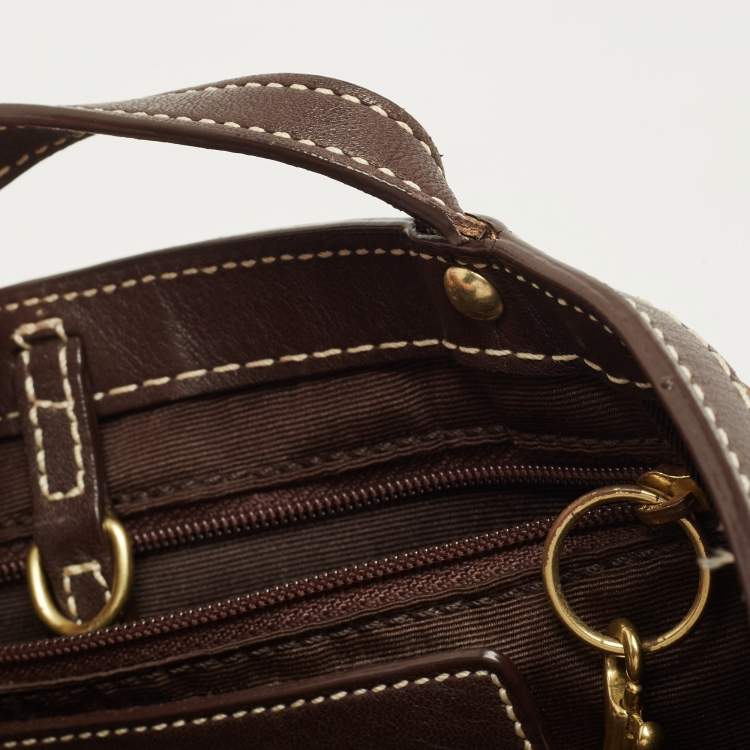 Pre Owned Coach Beige/Brown Signature Canvas and Leather Stipe Tote