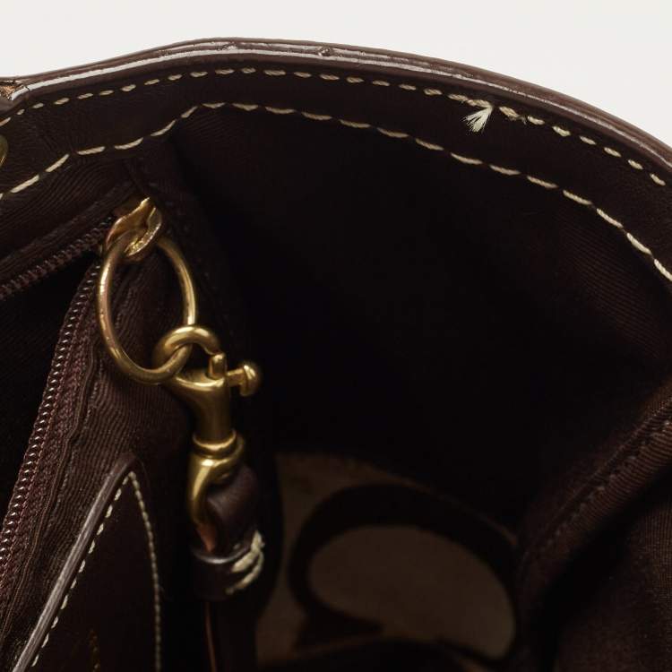 Pre Owned Coach Beige/Brown Signature Canvas and Leather Stipe Tote