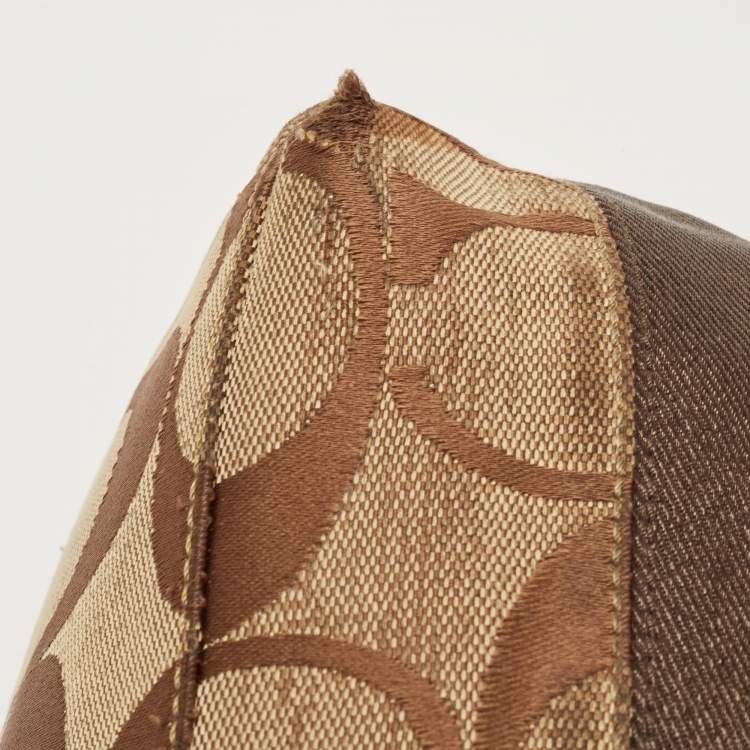 Pre Owned Coach Beige/Brown Signature Canvas and Leather Stipe Tote