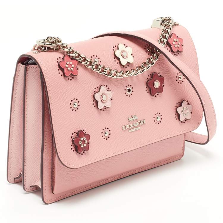 مملوكة مسبقًا Coach Pink Leather Flower/Eyelet Klare Crossbody Bag