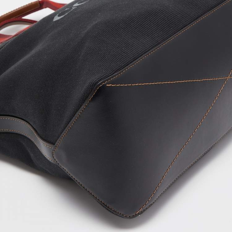 Pre Owned Coach Black/Burgundy Canvas and Leather 38 Tote
