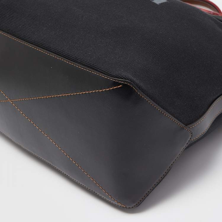 Pre Owned Coach Black/Burgundy Canvas and Leather 38 Tote