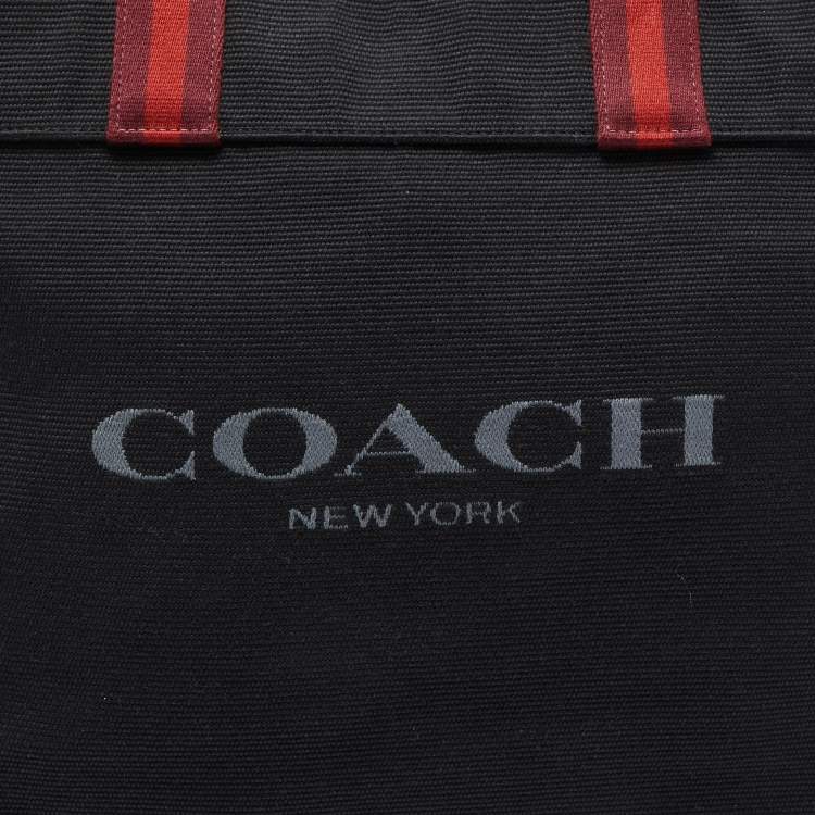 Pre Owned Coach Black/Burgundy Canvas and Leather 38 Tote