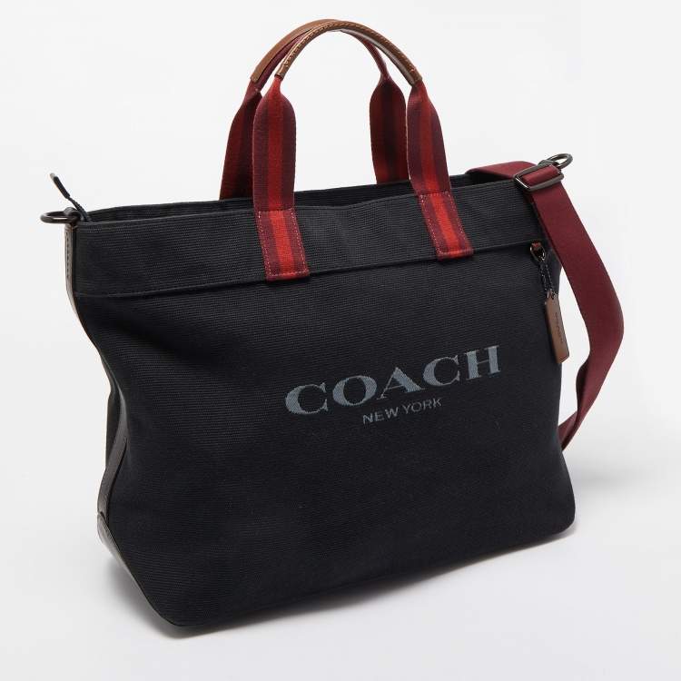 Pre Owned Coach Black/Burgundy Canvas and Leather 38 Tote
