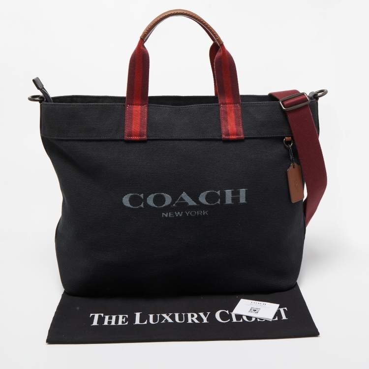 Pre Owned Coach Black/Burgundy Canvas and Leather 38 Tote
