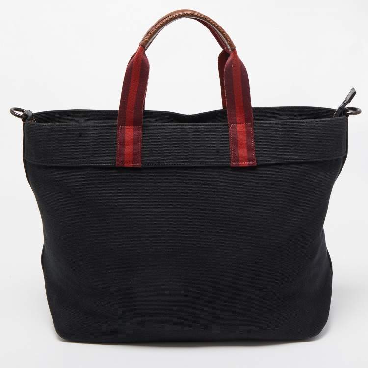 Pre Owned Coach Black/Burgundy Canvas and Leather 38 Tote