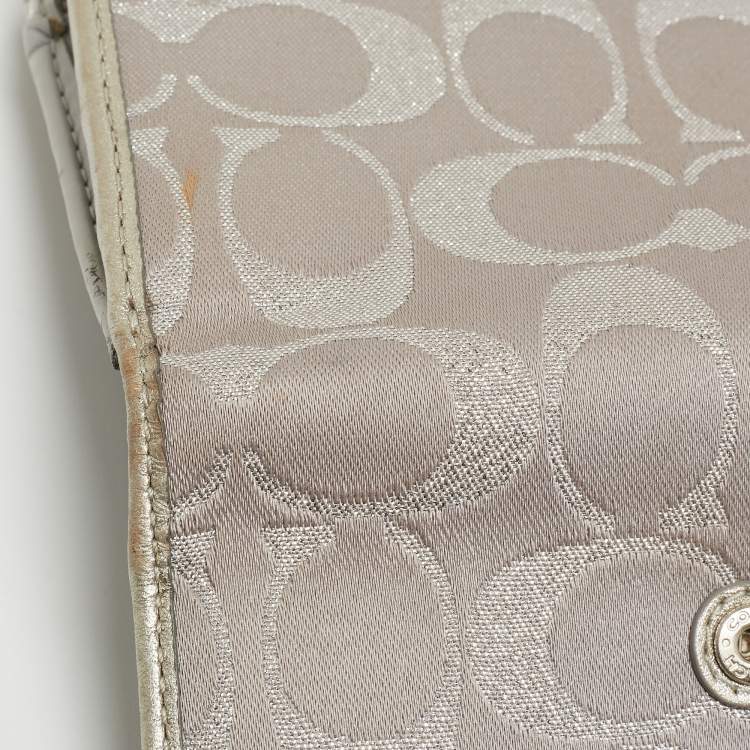 Pre Owned Coach Grey Signature Canvas Trifold Wallet