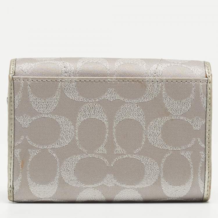 Pre Owned Coach Grey Signature Canvas Trifold Wallet