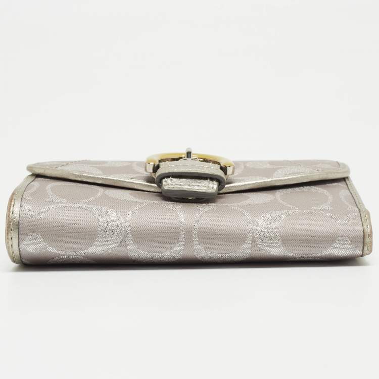 Pre Owned Coach Grey Signature Canvas Trifold Wallet