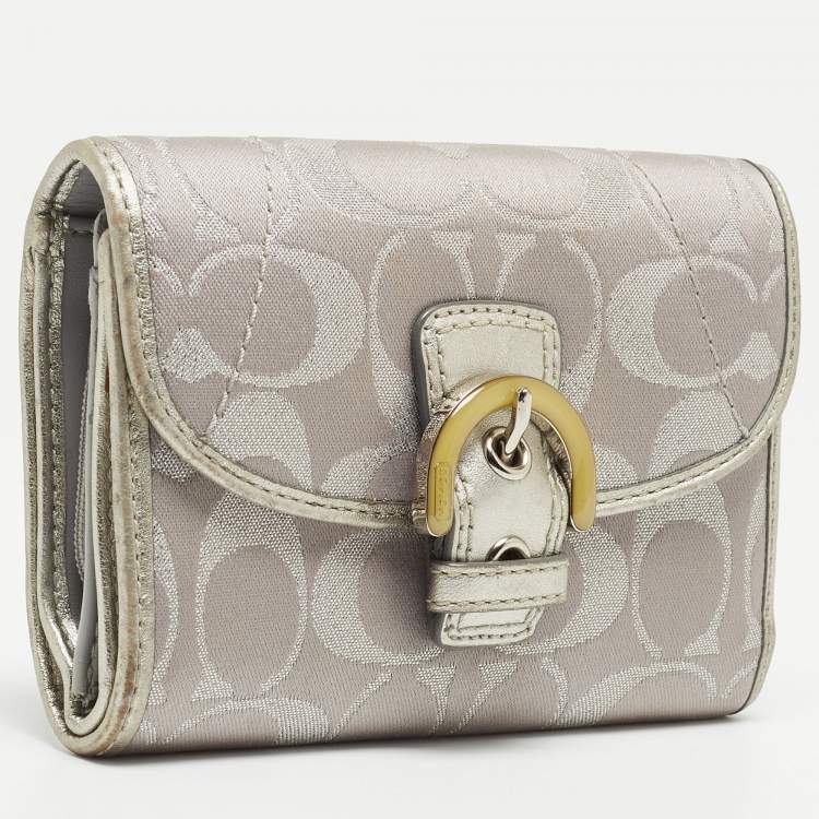 Pre Owned Coach Grey Signature Canvas Trifold Wallet