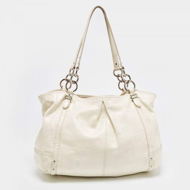 Pre Owned Coach White Patent Leather Alexandra Tote