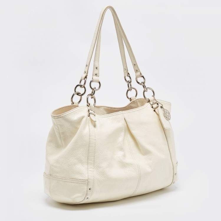 Pre Owned Coach White Patent Leather Alexandra Tote