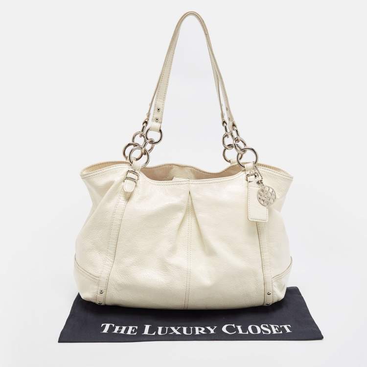 Pre Owned Coach White Patent Leather Alexandra Tote