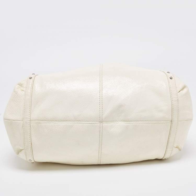 Pre Owned Coach White Patent Leather Alexandra Tote