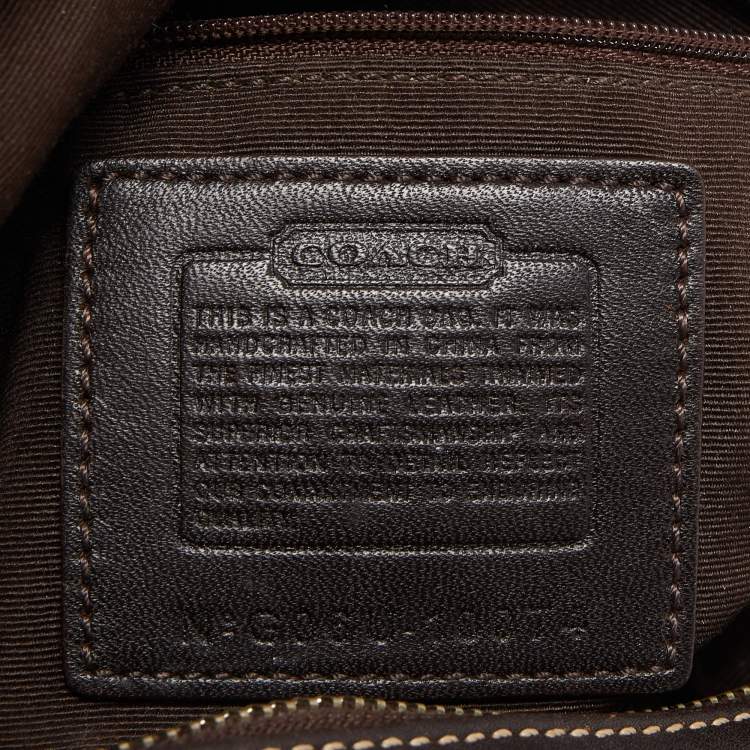 Pre Owned Coach Beige/Brown Signature Fabric and Leather Buckle Handle Hobo