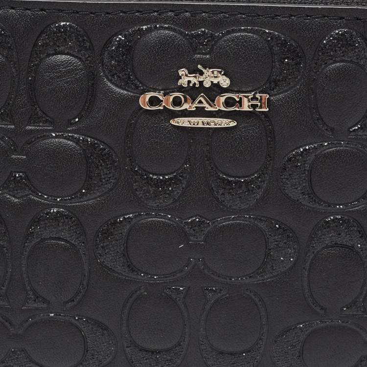 مملوكة مسبقًا Coach Black Signature Glitter Embossed Leather Boxed Wristlet Clutch