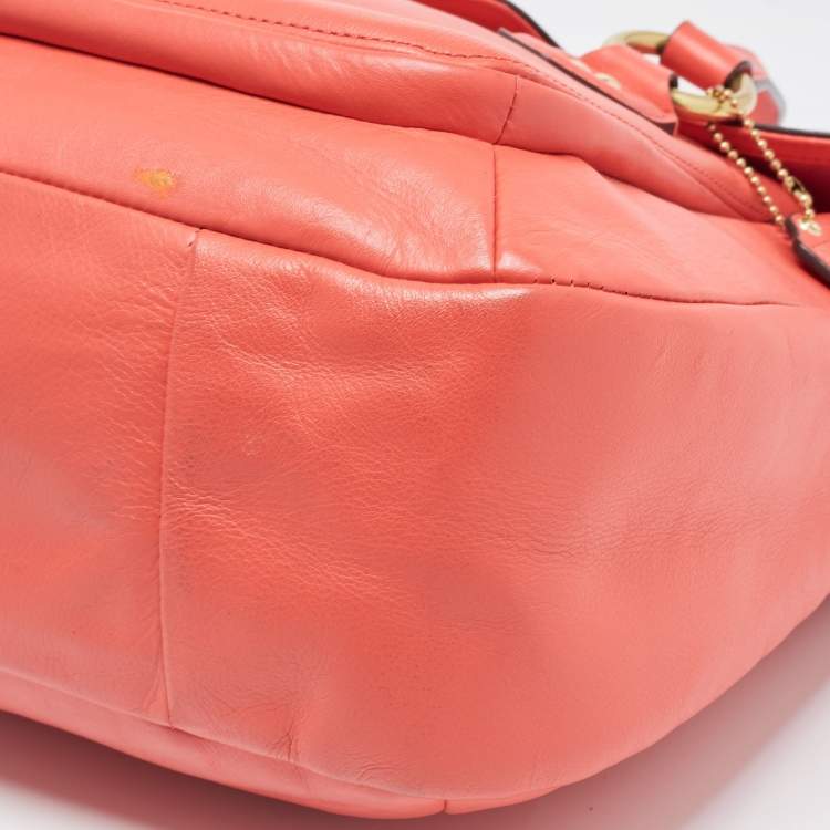 Pre Owned Coach Orange Leather Eva Flap Satchel