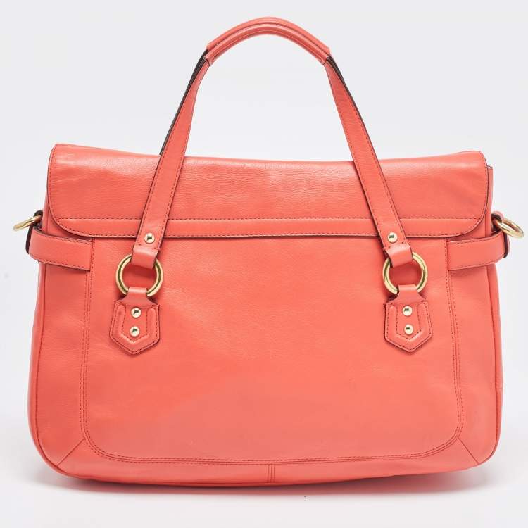 Pre Owned Coach Orange Leather Eva Flap Satchel