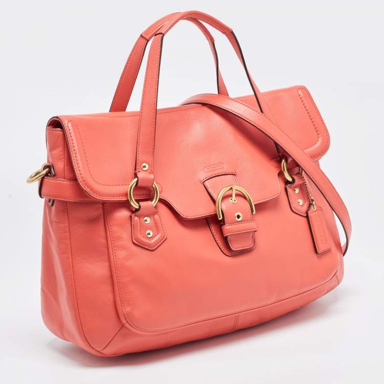 Pre Owned Coach Orange Leather Eva Flap Satchel
