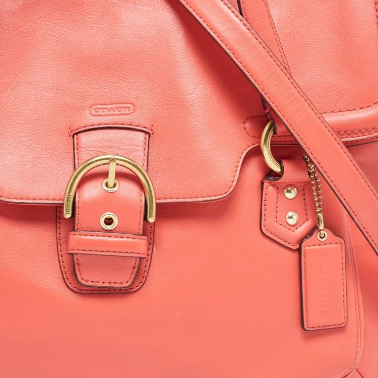 Pre Owned Coach Orange Leather Eva Flap Satchel