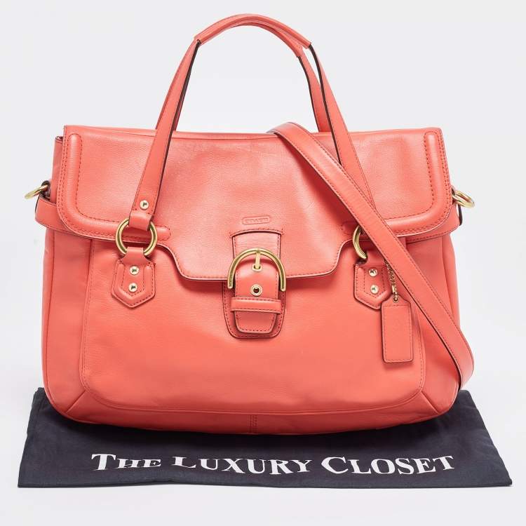 Pre Owned Coach Orange Leather Eva Flap Satchel