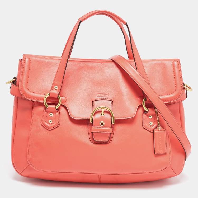 Pre Owned Coach Orange Leather Eva Flap Satchel