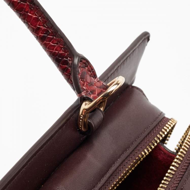 Pre Owned Coach Burgundy/Beige Signature Coated and Leather Zoe Carryall Tote