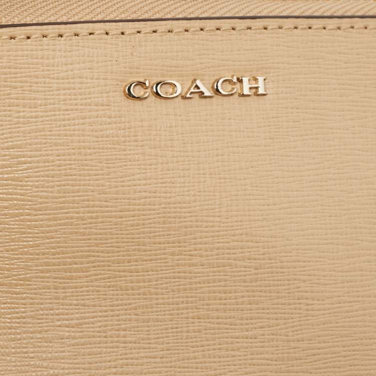 Pre Owned Coach Tan Leather Zip Strap Clutch