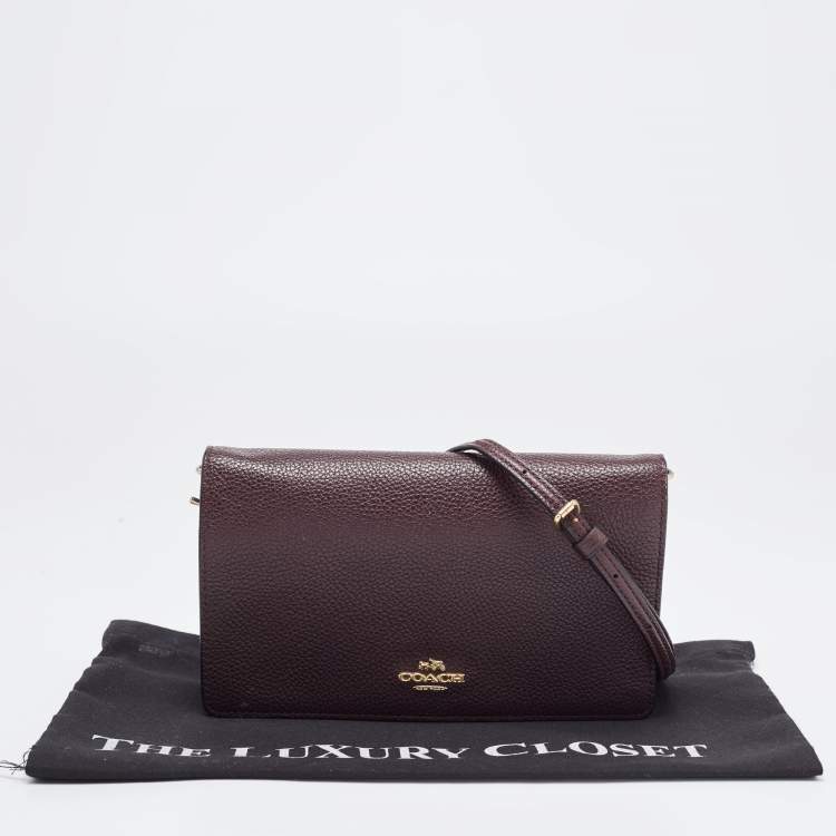 Pre Owned Coach Dark Brown Pebbled Leather Hayden Foldover Clutch Bag