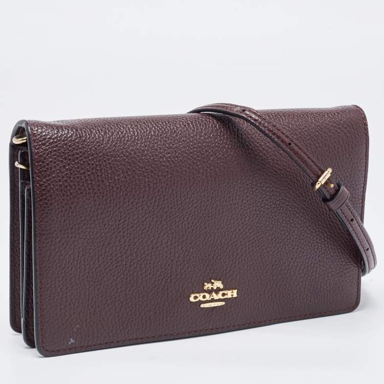 Pre Owned Coach Dark Brown Pebbled Leather Hayden Foldover Clutch Bag