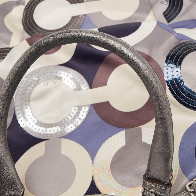 Pre Owned Coach Multicolor Op Art Satin and Leather Madison Bag