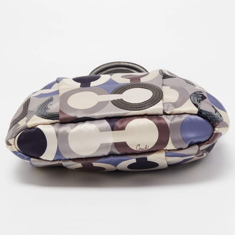 Pre Owned Coach Multicolor Op Art Satin and Leather Madison Bag