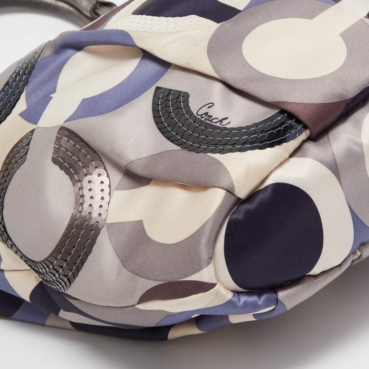 Pre Owned Coach Multicolor Op Art Satin and Leather Madison Bag