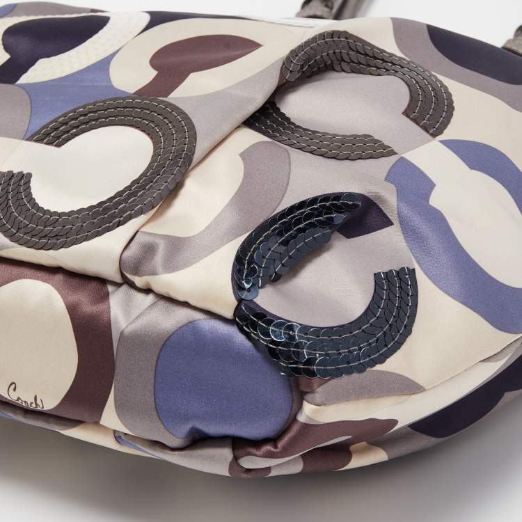 Pre Owned Coach Multicolor Op Art Satin and Leather Madison Bag