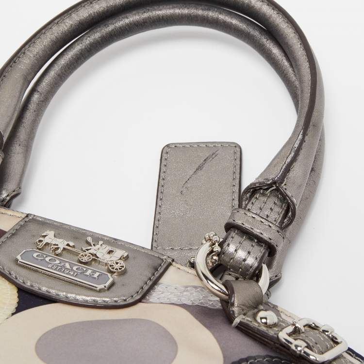 Pre Owned Coach Multicolor Op Art Satin and Leather Madison Bag