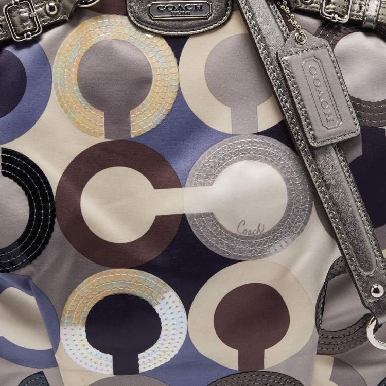 Pre Owned Coach Multicolor Op Art Satin and Leather Madison Bag