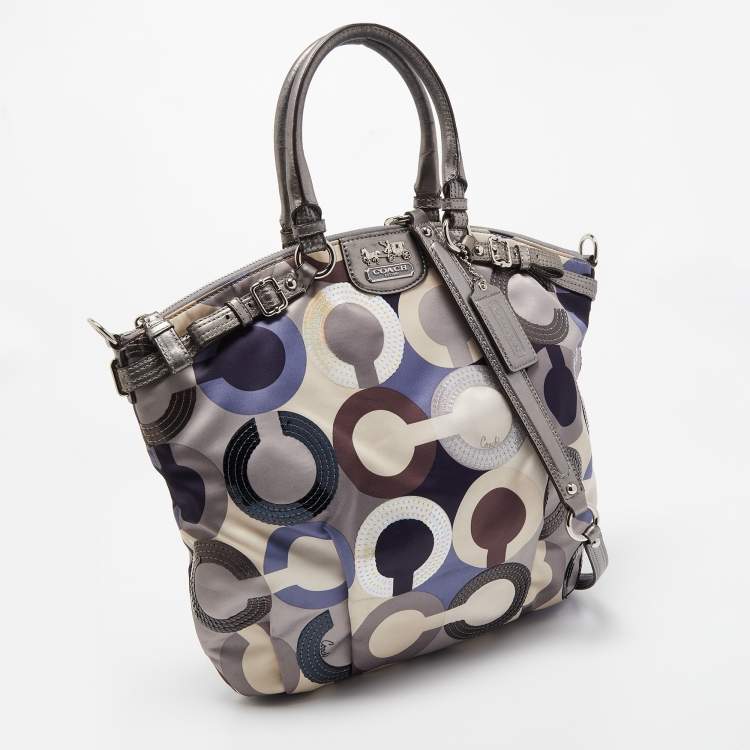 Pre Owned Coach Multicolor Op Art Satin and Leather Madison Bag