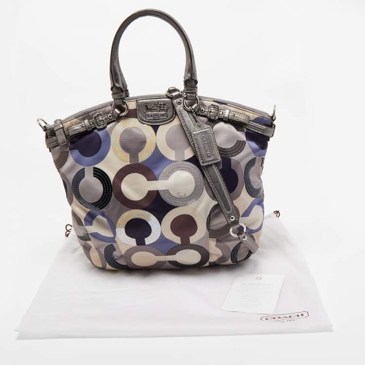 Pre Owned Coach Multicolor Op Art Satin and Leather Madison Bag
